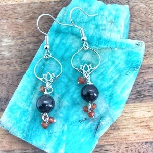 Unique, handmade earrings; silver & silver plated aspects & semi-precious stones